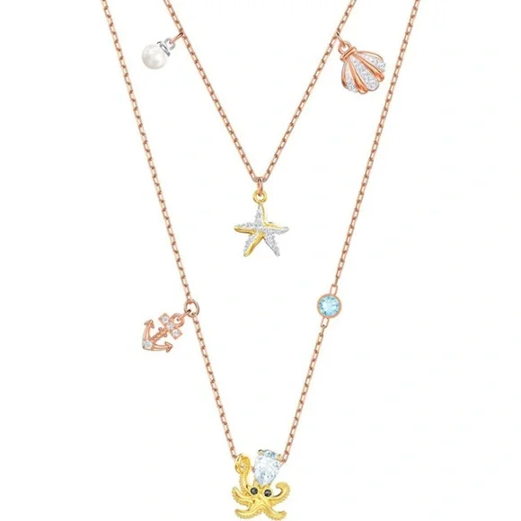 Authentic Swarovski Crystal Ocean Necklace, Anchor Starfish & Octopus Motif - Picture 1 of 4